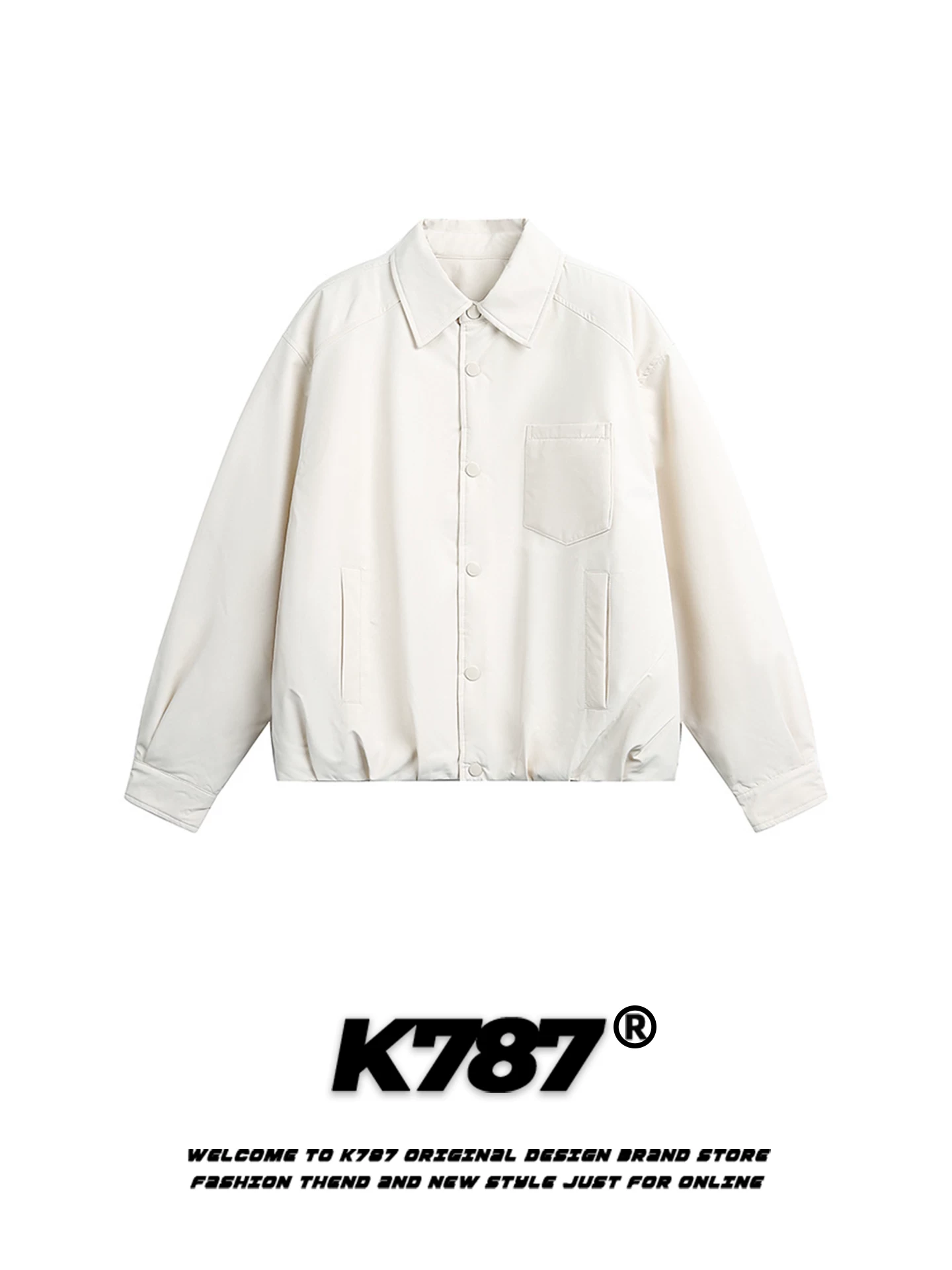 Áo khoác cotton đơn sắc cổ điển kiểu Mỹ K787 dành cho nam và nữ, dáng rộng, dày dặn cho mùa đông, áo khoác cotton ấm áp dành cho cặp đôi.