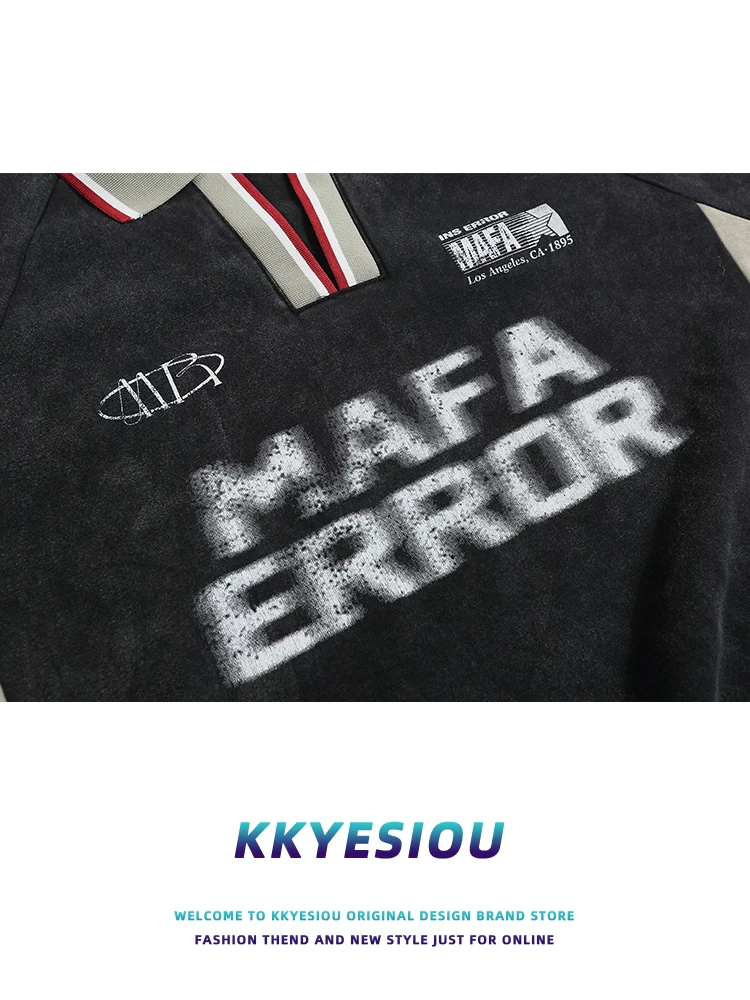 Áo sơ mi POLO phong cách biker cổ điển Mỹ KKyesiou dành cho nam và nữ, có lớp lót lông cừu và dày dặn, áo khoác có cổ.