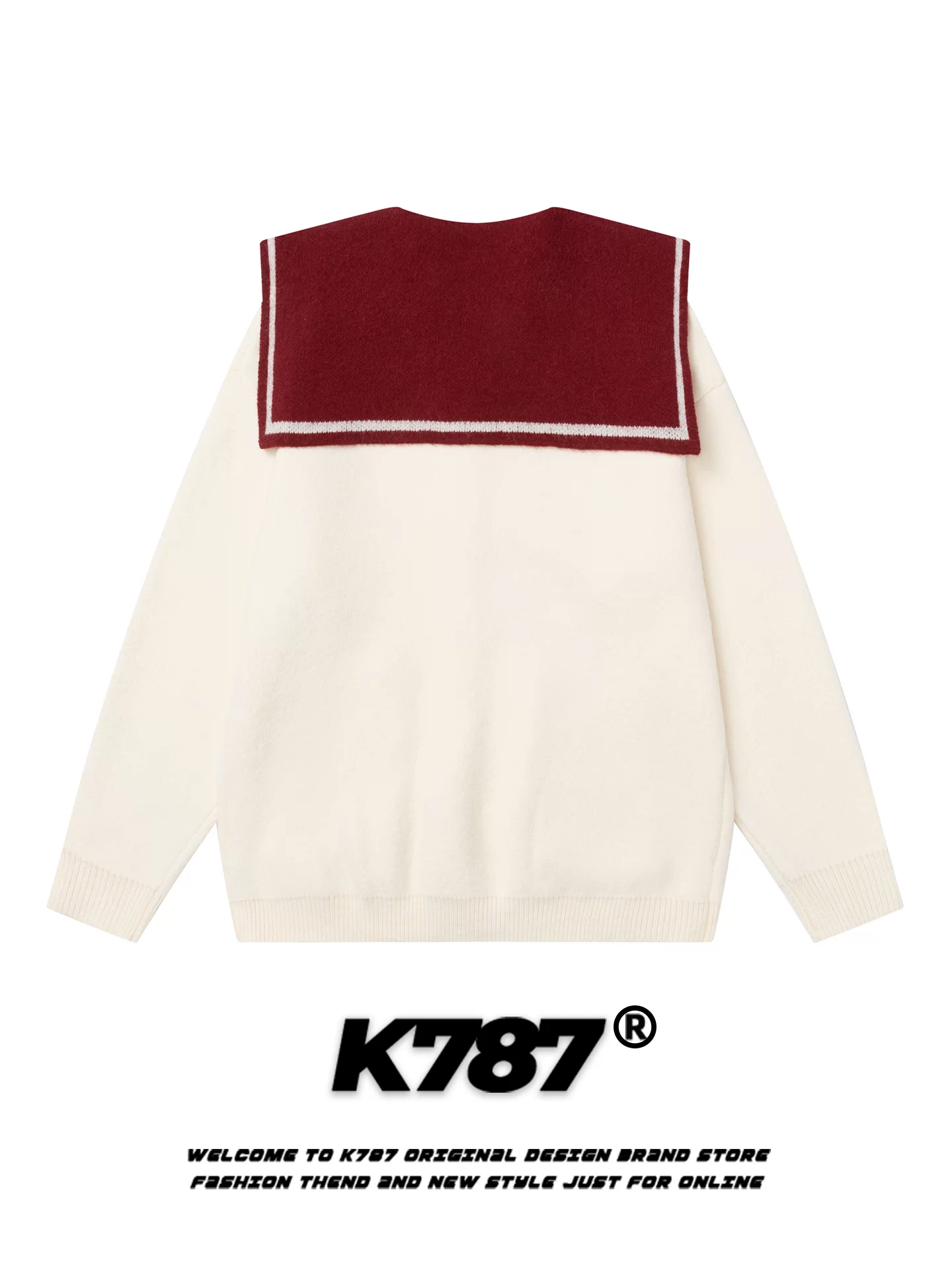 Áo len cổ thủy thủ hình gấu và thỏ phong cách đường phố Mỹ K787 dành cho nữ, áo cardigan dệt kim dáng rộng, phong cách học sinh, thoải mái cho mùa thu.