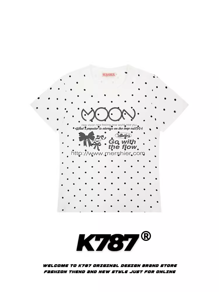 Áo thun nữ ngắn tay chấm bi K787, kiểu dáng độc đáo, đa năng khi đi làm, thiết kế độc đáo