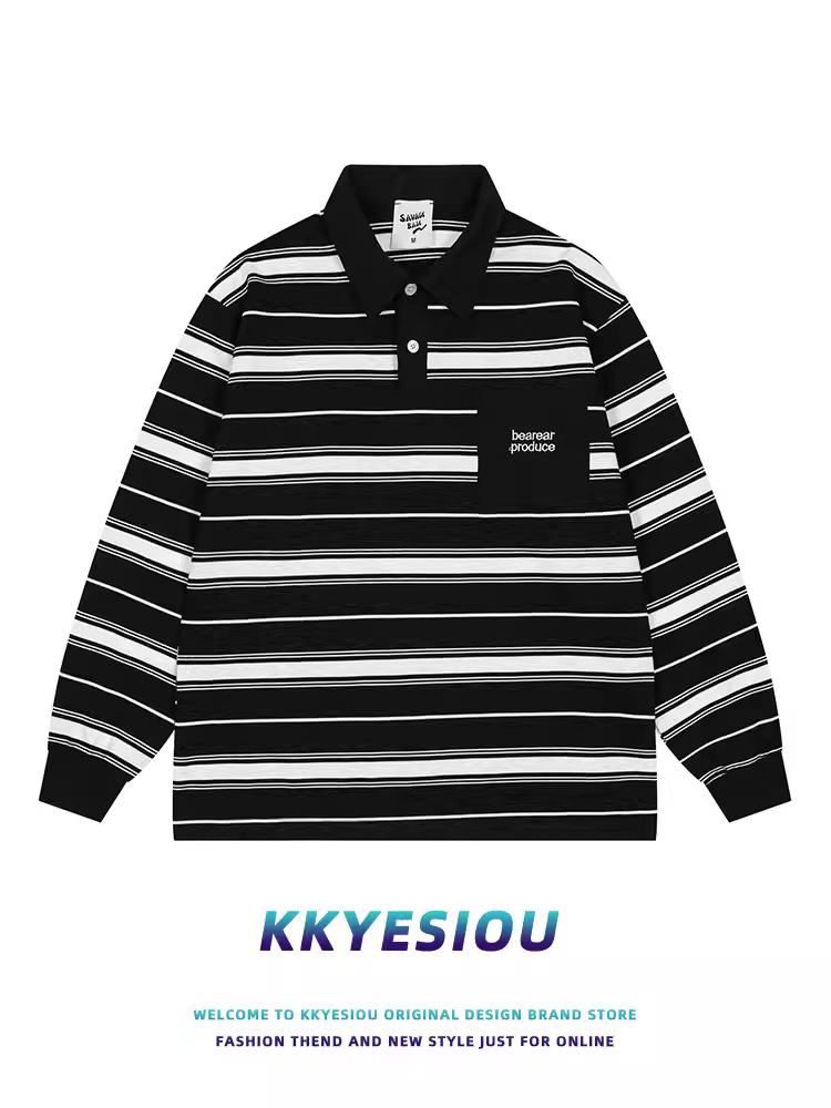 Áo sơ mi POLO phong cách retro Mỹ, sọc kẻ, kiểu preppy dành cho nam và nữ, cổ điển, giản dị, đa năng, áo đôi.