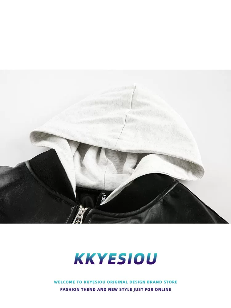 Áo khoác cotton có mũ trùm đầu giả hai mảnh kiểu Mỹ cổ điển KKyesiou dành cho nam và nữ, áo khoác da dày dặn có đệm mùa đông.