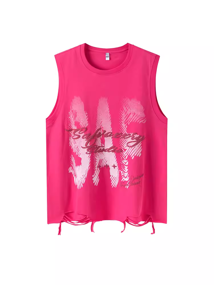 Áo vest màu đỏ hồng kiểu dáng unisex oversize, thiết kế cặp đôi, thương hiệu thời trang retro Mỹ KKyesiou