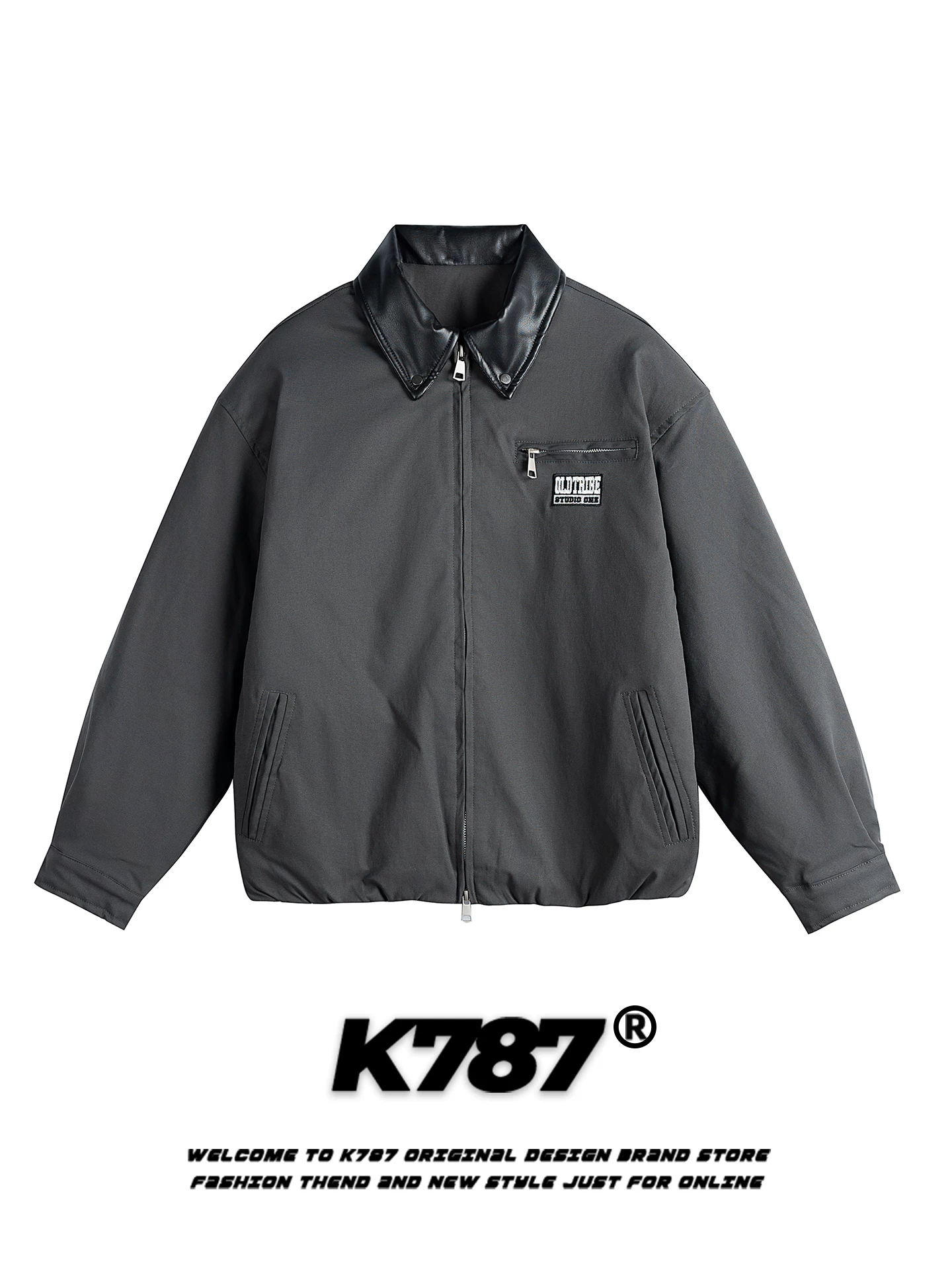 Áo khoác cotton kiểu dáng công sở phối màu retro Mỹ K787 chất liệu da PU, dành cho nam và nữ, kiểu dáng rộng rãi, giữ ấm mùa đông, áo khoác đôi.