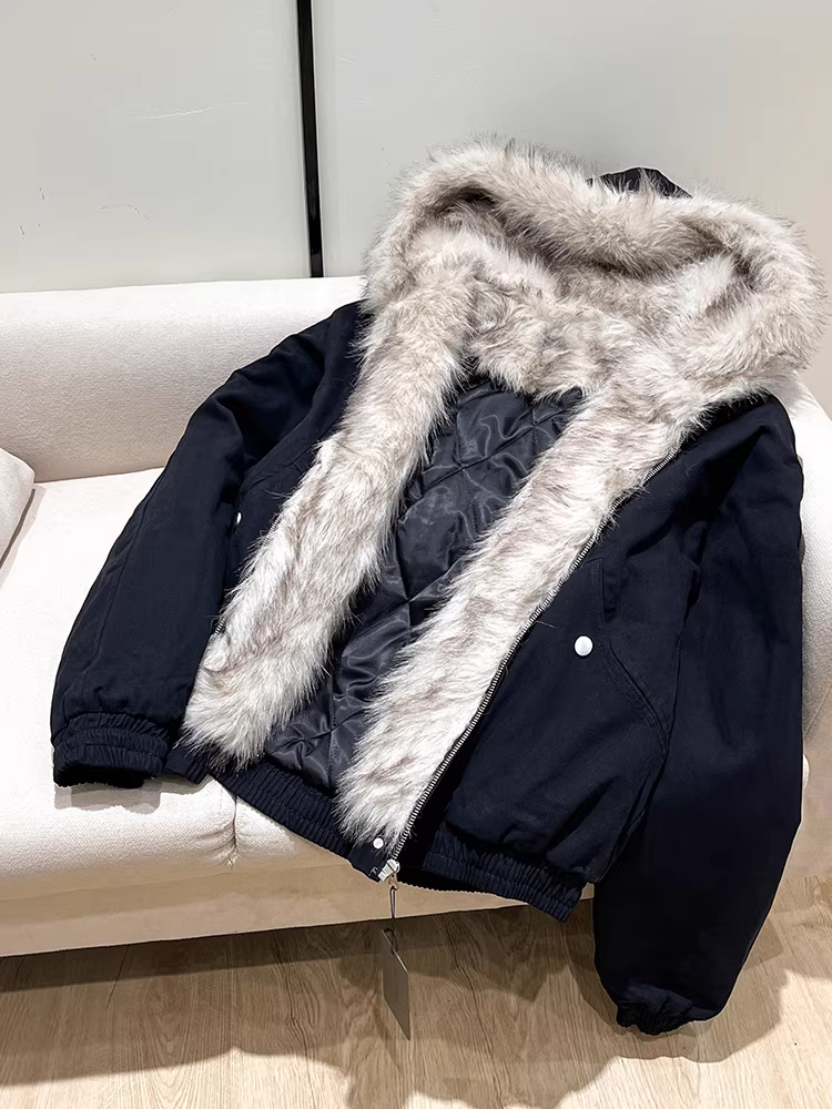 K787 Áo khoác cotton dày có mũ trùm đầu phong cách Trung Hoa kiểu Mỹ cổ điển có đệm dày mùa đông áo khoác cotton ngắn cleanfit