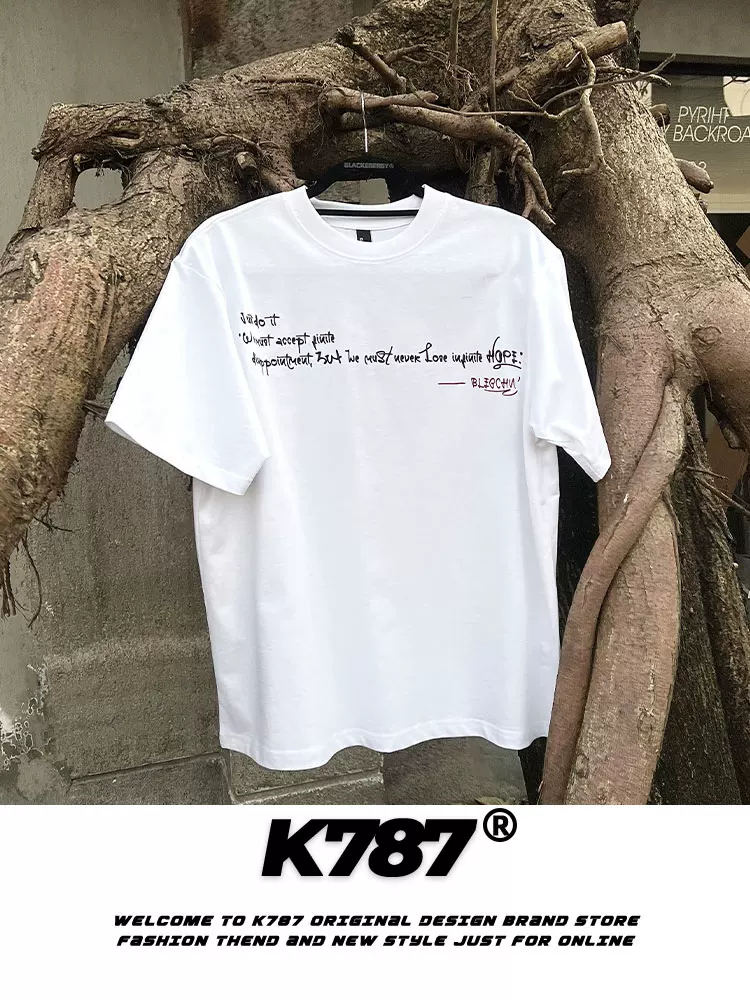 Áo thun ngắn tay in chữ cổ điển Mỹ K787 dành cho nam và nữ kiểu dáng cleanfit thiết kế đường phố áo ngắn