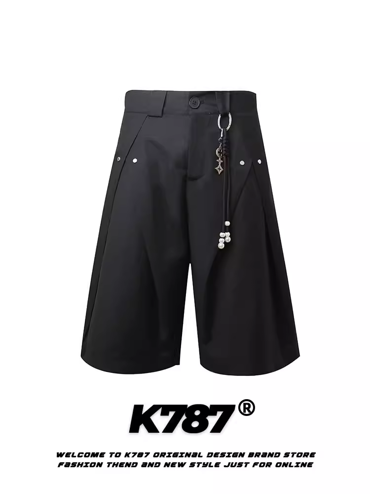 Quần short xếp ly kiểu Mỹ cổ điển K787, dáng rộng, đa năng, ôm dáng, thẳng, cạp cao, phong cách thường ngày