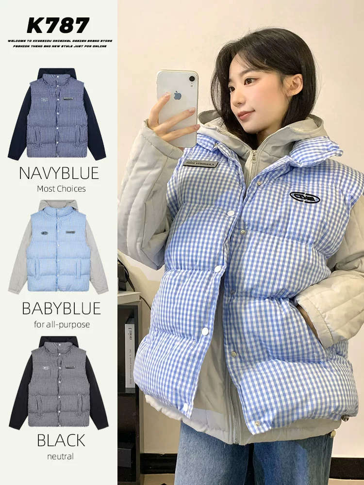 Áo khoác vest cotton kẻ sọc cổ điển kiểu Trung Quốc K787 dành cho nam và nữ, mặc nhiều lớp khi đi làm, áo vest lót bông ấm áp.