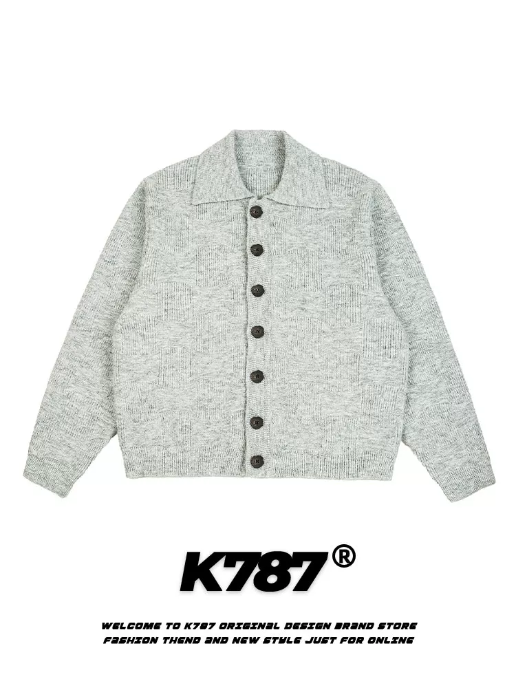 Áo len cardigan thiết kế kẻ sọc cổ điển Mỹ K787 dành cho nam và nữ, kiểu dáng đơn giản, màu trơn, chất liệu dệt kim, phong cách thường ngày.