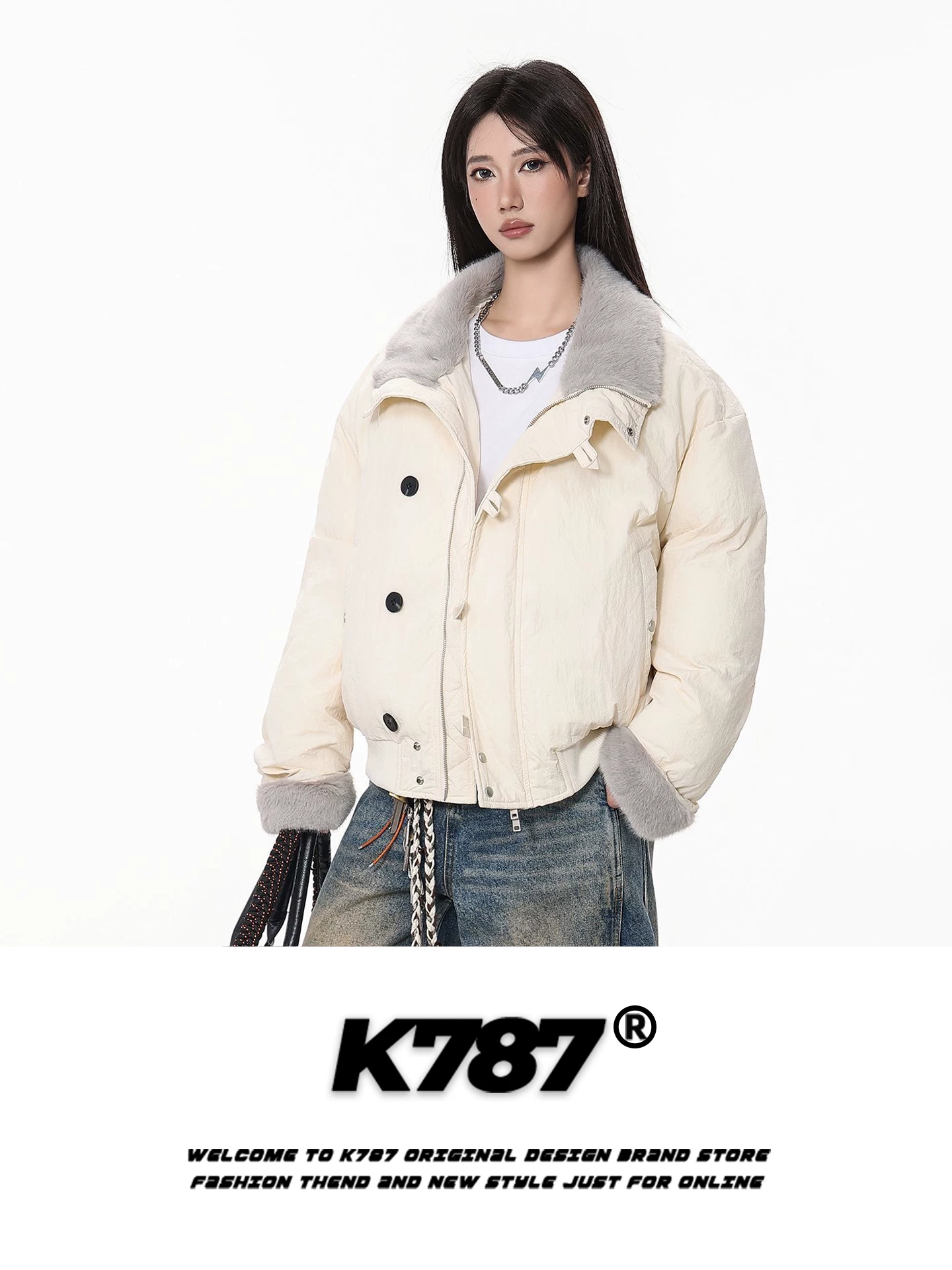 Áo khoác cotton cổ đứng kiểu dáng thời trang Mỹ K787 dành cho nam và nữ, áo khoác cotton mùa đông ấm áp, phong cách giản dị, hợp thời trang dành cho cặp đôi.