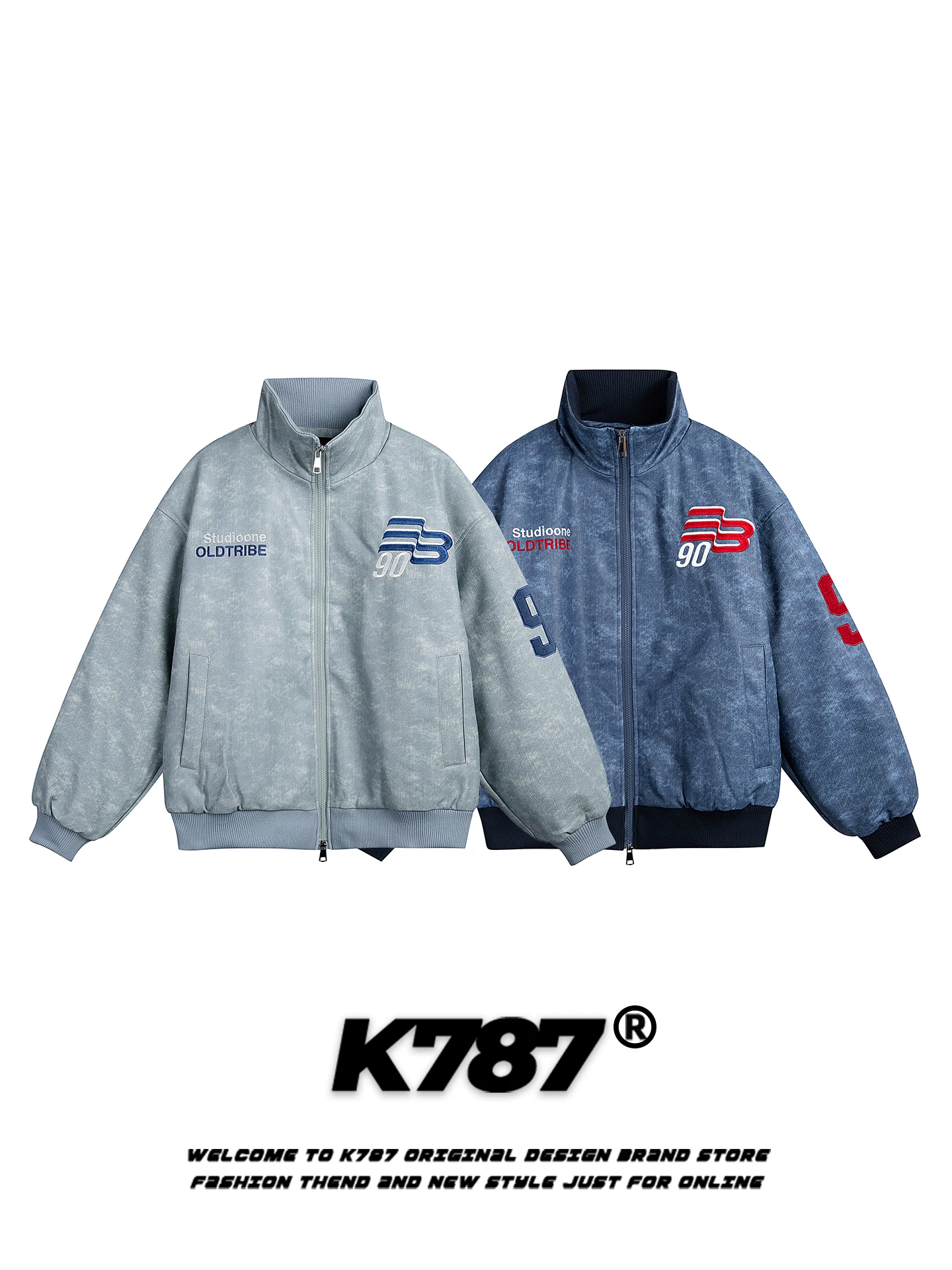 Áo khoác cotton cổ đứng thêu chữ kiểu Mỹ cổ điển K787, chất liệu cotton dày dặn, ấm áp, kiểu dáng unisex, thương hiệu thời thượng, rộng rãi.