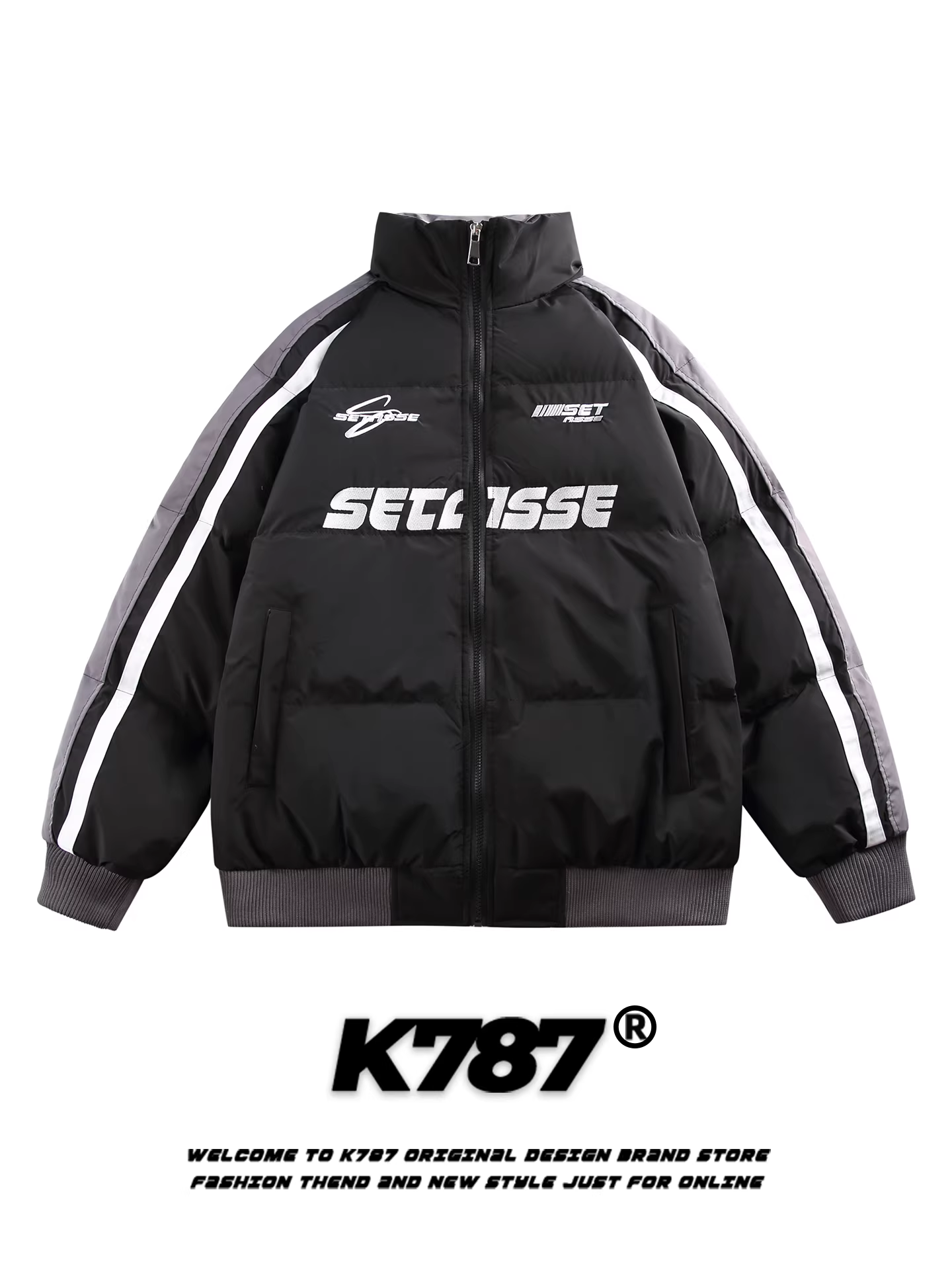 Áo khoác cotton cổ đứng phối màu thêu chữ kiểu Mỹ cổ điển K787, unisex, thời trang, dày dặn, ấm áp, dành cho cặp đôi