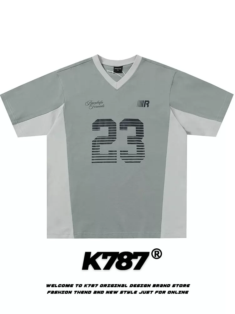 K787 Áo thun ngắn tay kiểu Mỹ cổ điển sọc chữ unisex oversize áo thun cổ điển đường phố cao cấp áo đôi