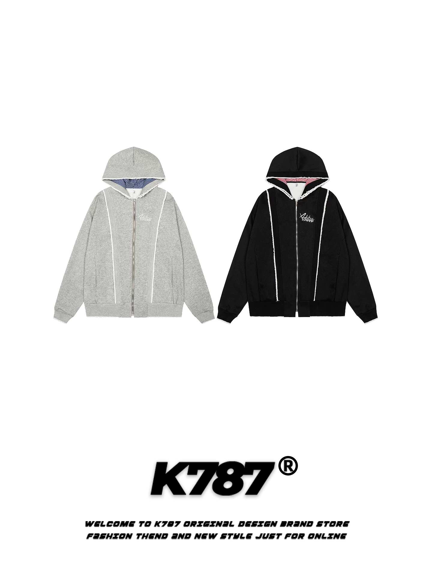 Áo khoác cardigan có mũ trùm đầu thêu phong cách đường phố Mỹ K787 dành cho nam và nữ, áo khoác hoodie cặp đôi thời trang, dáng rộng, thoải mái, thương hiệu thời thượng