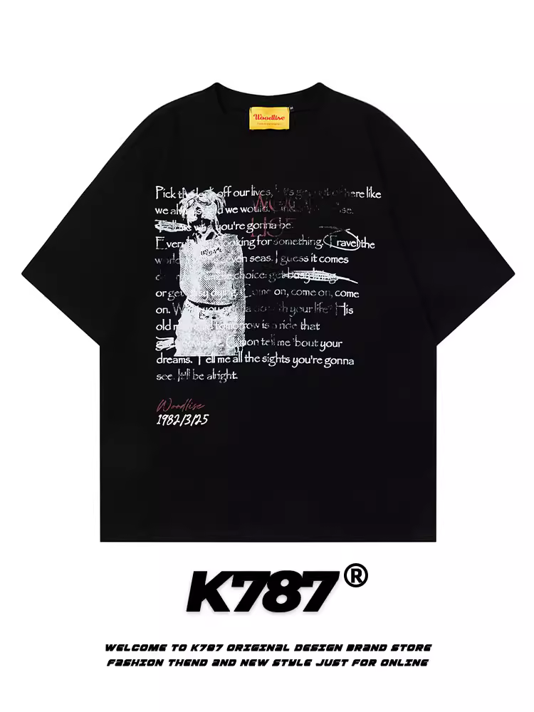 K787 Áo thun ngắn tay in hình đầu chó vui nhộn theo phong cách retro của Mỹ dành cho nam và nữ hip-hop cổ điển cotton nguyên chất áo đôi