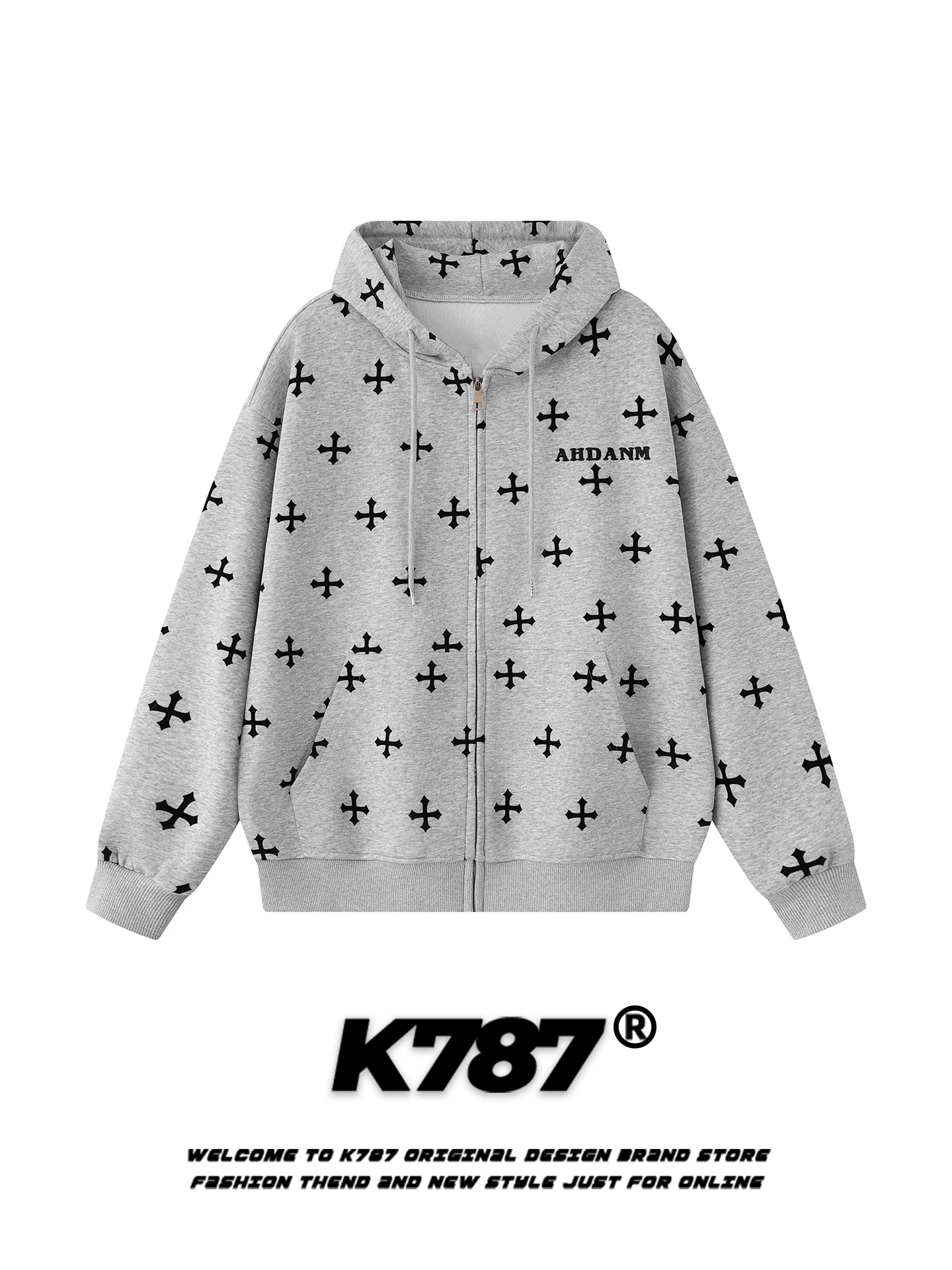 Áo hoodie in họa tiết toàn thân phong cách retro Mỹ K787 dành cho nam và nữ, kiểu dáng rộng rãi, phong cách gothic, thời trang, áo khoác cặp đôi thương hiệu.