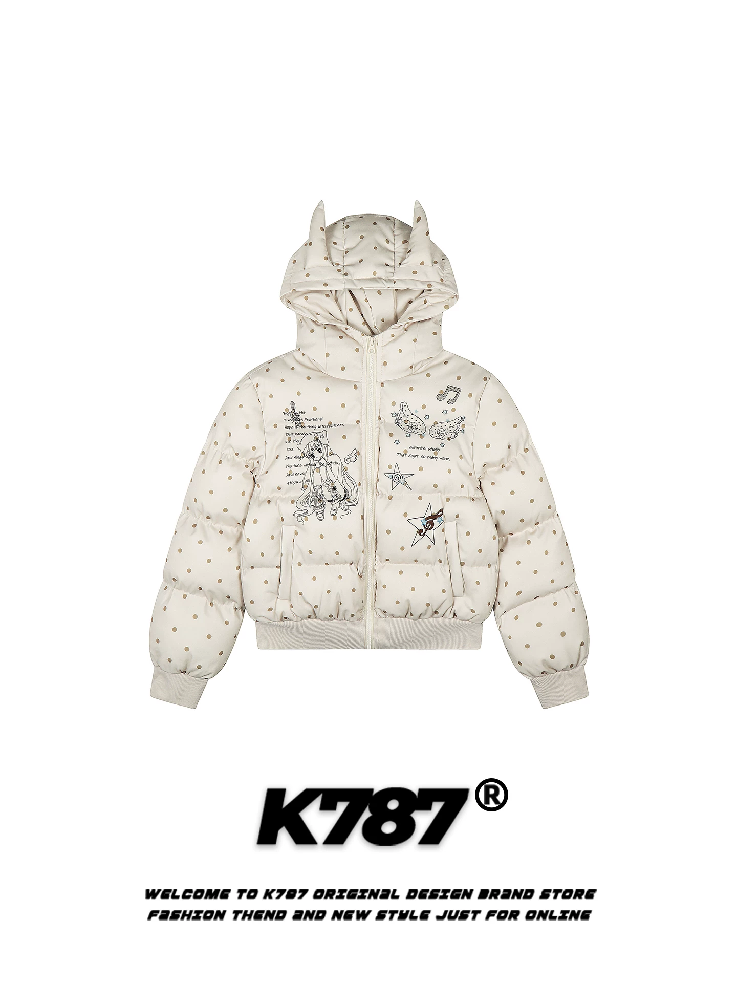 Áo khoác cotton có mũ trùm đầu kiểu Mỹ K787 dành cho nữ, phong cách cô gái ngọt ngào giảm tuổi tác, áo khoác cotton ngắn ấm áp giản dị.