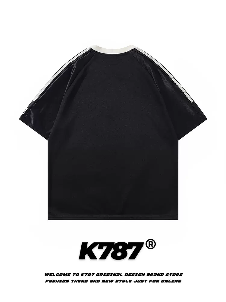 K787 Áo thun thể thao cổ chữ V cổ điển kiểu Mỹ thêu tay ngắn unisex blokecore jersey áo thun cặp đôi
