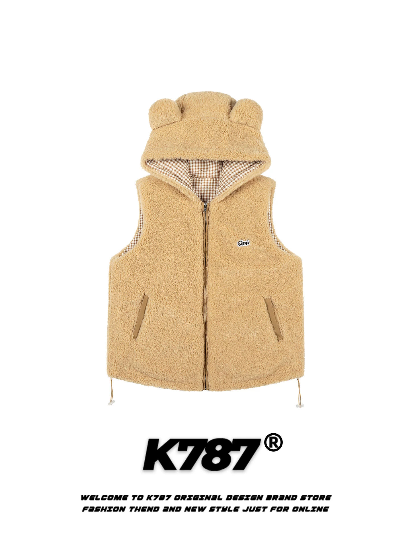 Áo khoác len cotton kiểu Mỹ cổ điển K787 có tai gấu dành cho nữ, áo khoác cotton có khóa kéo giữ ấm mùa đông.