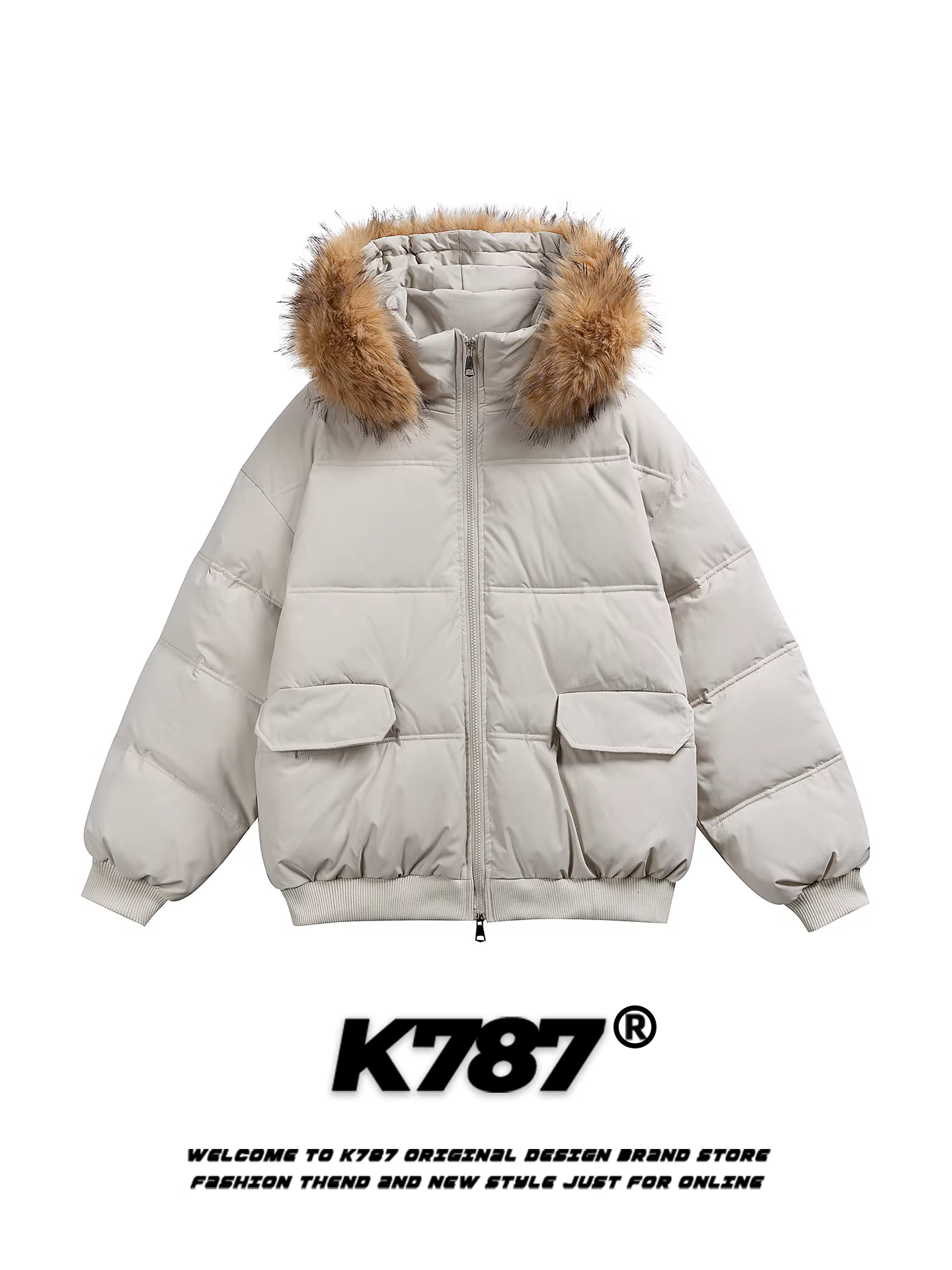 Áo khoác cotton có mũ trùm đầu, cổ lông lớn kiểu retro Mỹ K787 dành cho nam và nữ, thương hiệu thời thượng, ấm áp và dày dặn, áo khoác cotton mùa đông ngắn.