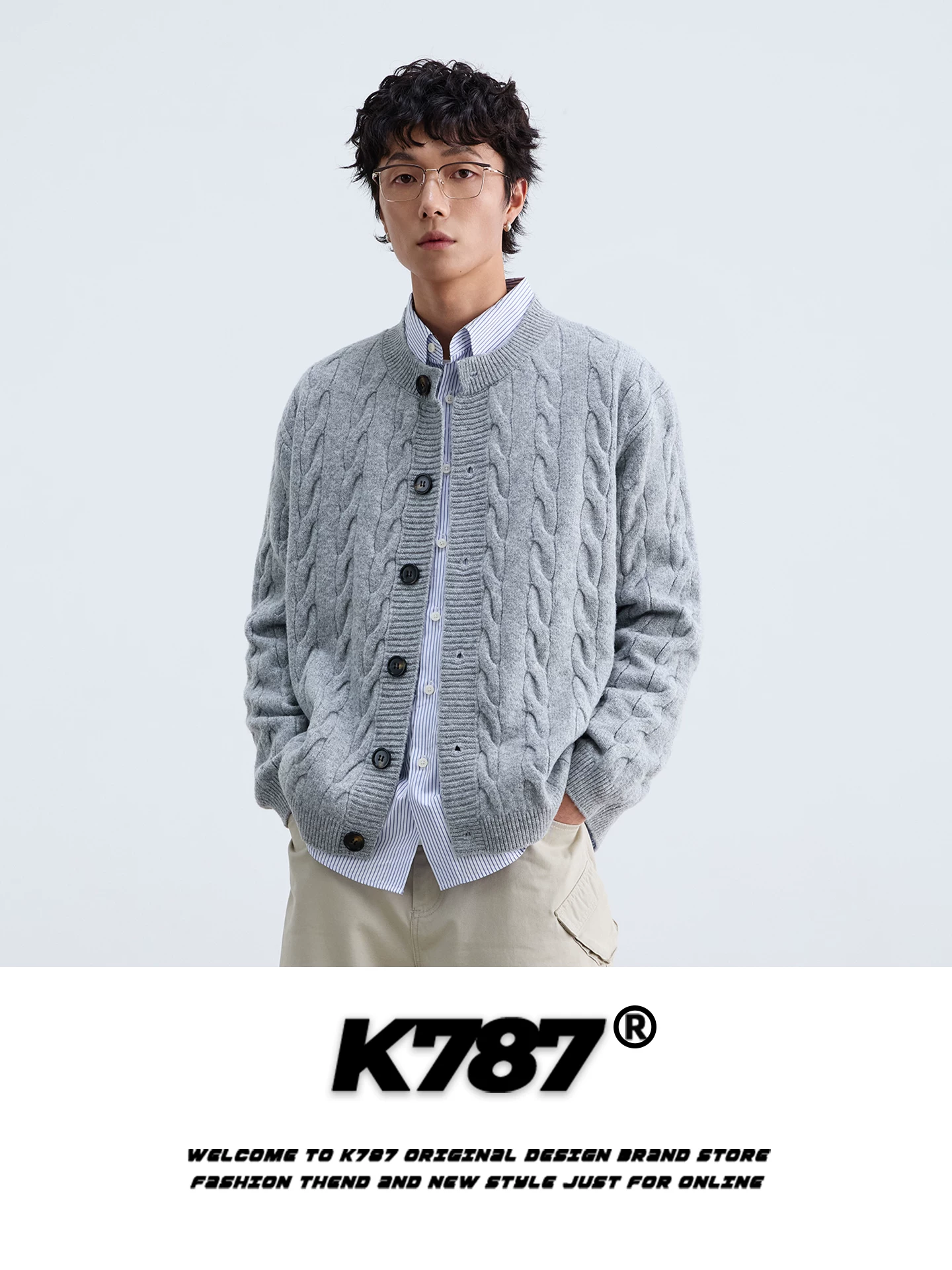 Áo len cardigan cổ tròn họa tiết retro Mỹ K787 dành cho nam và nữ, phong cách lười biếng, ấm áp và giản dị, đồ dệt kim cặp đôi mùa đông.