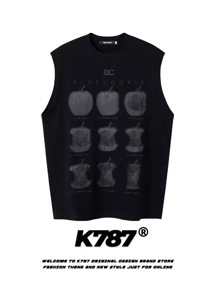K787 Áo thun in hình quả táo theo phong cách retro Mỹ unisex thể thao đa năng áo lót oversize áo ba lỗ