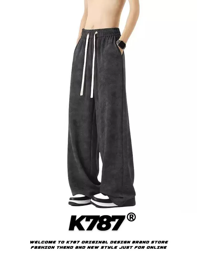Quần thể thao unisex chất liệu lụa đá cao cấp, kiểu dáng rộng ống thẳng, cạp cao, họa tiết nhuộm tie-dye retro Mỹ, có dây rút, thời trang, đa năng, mã K787