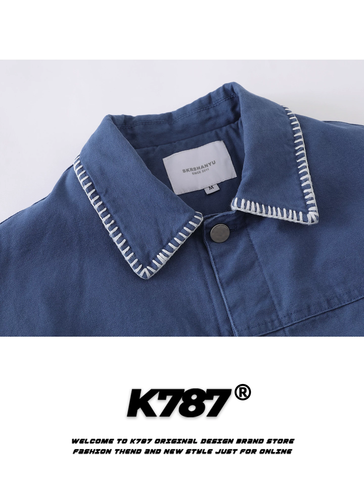 Áo khoác cotton kiểu cổ điển Mỹ K787, phối chỉ xanh, dành cho nam và nữ, dáng rộng, lót bông ấm áp, áo khoác đôi mùa đông.