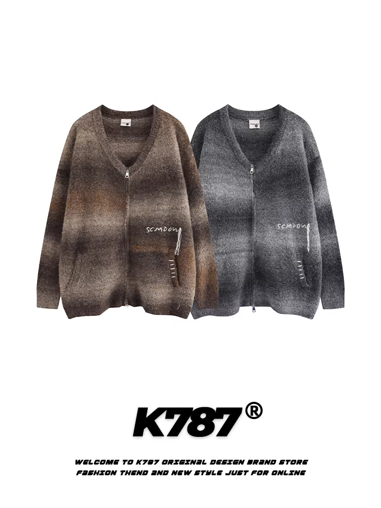 Áo khoác cardigan dệt kim sọc dọc kiểu lười K787 unisex phong cách Mỹ cổ điển retro dành cho cặp đôi