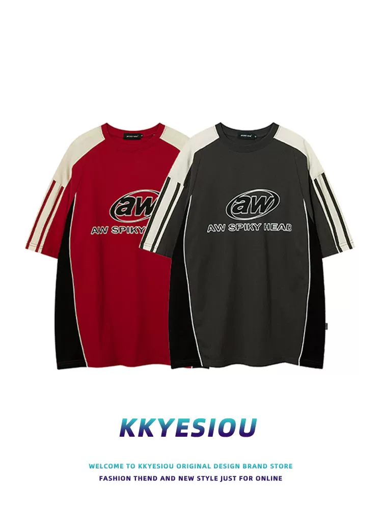 Áo thun ngắn tay phong cách đua xe thương hiệu KKyesiou theo phong cách retro Mỹ dành cho nam và nữ thiết kế oversize dành cho cặp đôi