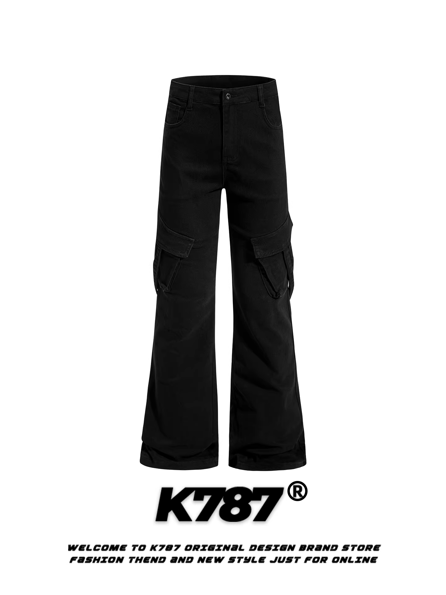 Quần ống loe nhiều túi kiểu Mỹ cổ điển K787 dành cho nam và nữ, thương hiệu thời trang cao cấp có dây ruy băng, quần ống rộng dáng rộng, tôn dáng, phong cách đường phố