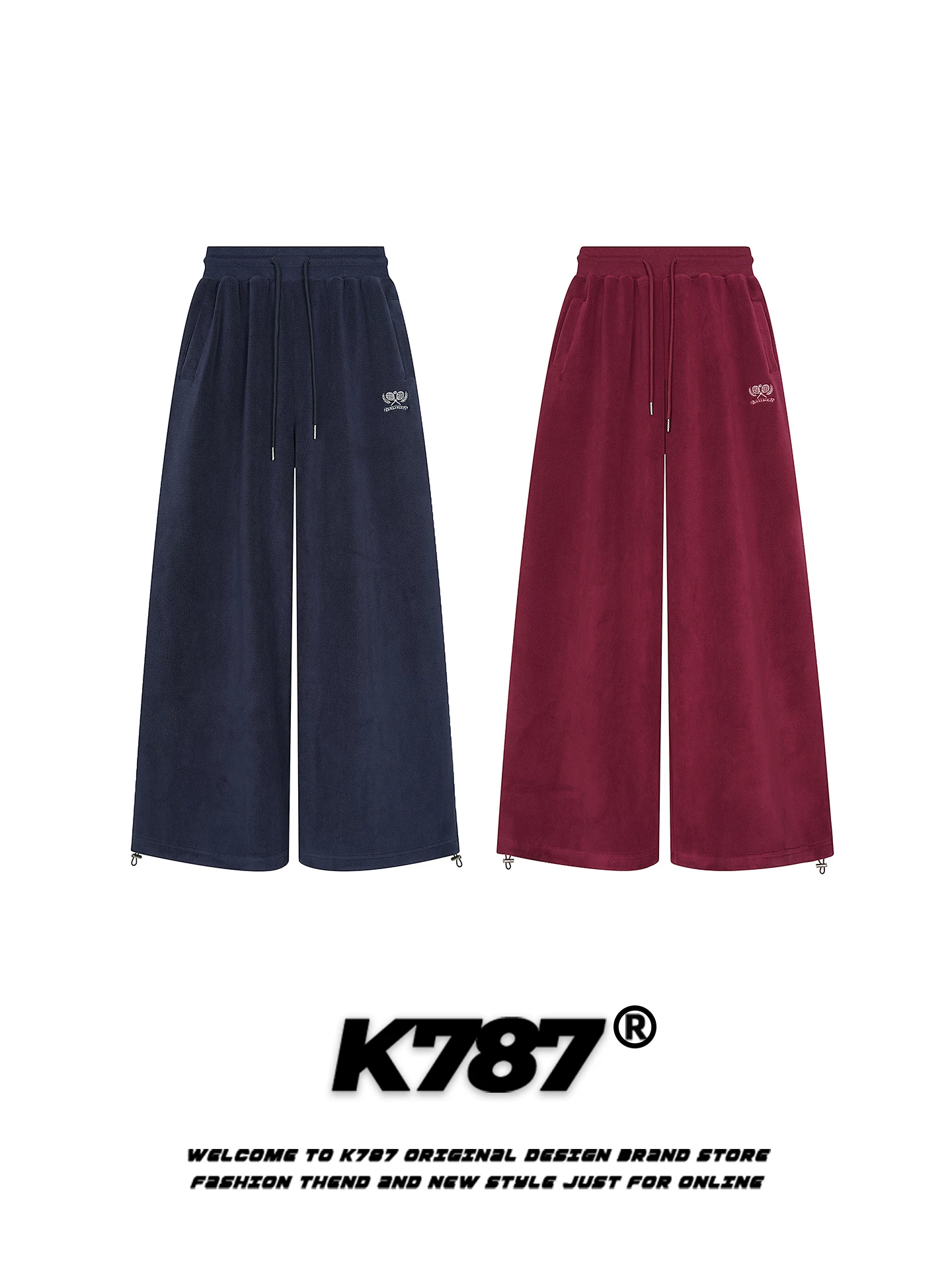 Quần thể thao chất liệu nỉ kiểu Mỹ cổ điển K787 dành cho nam và nữ, dáng rộng, cạp cao, chất liệu mềm mại, quần ống rộng dài chạm sàn
