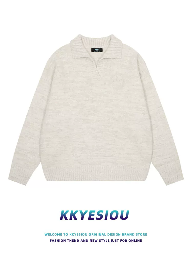 Áo len dệt kim đa năng phong cách Nhật Bản KKyesiou, kiểu dáng cổ trụ, unisex, màu trơn, mùa thu đông, áo khoác cặp đôi