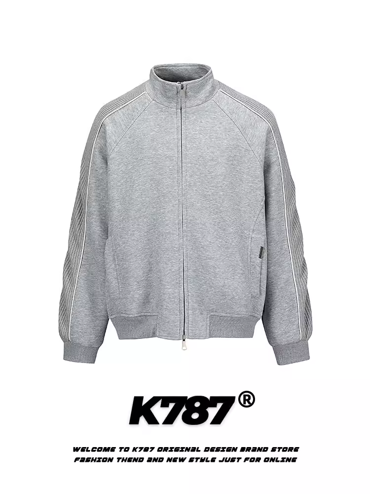 Áo khoác nỉ cổ đứng kiểu Mỹ cổ điển K787 dành cho nam và nữ, dáng rộng, thoải mái, phong cách thể thao, áo khoác cardigan