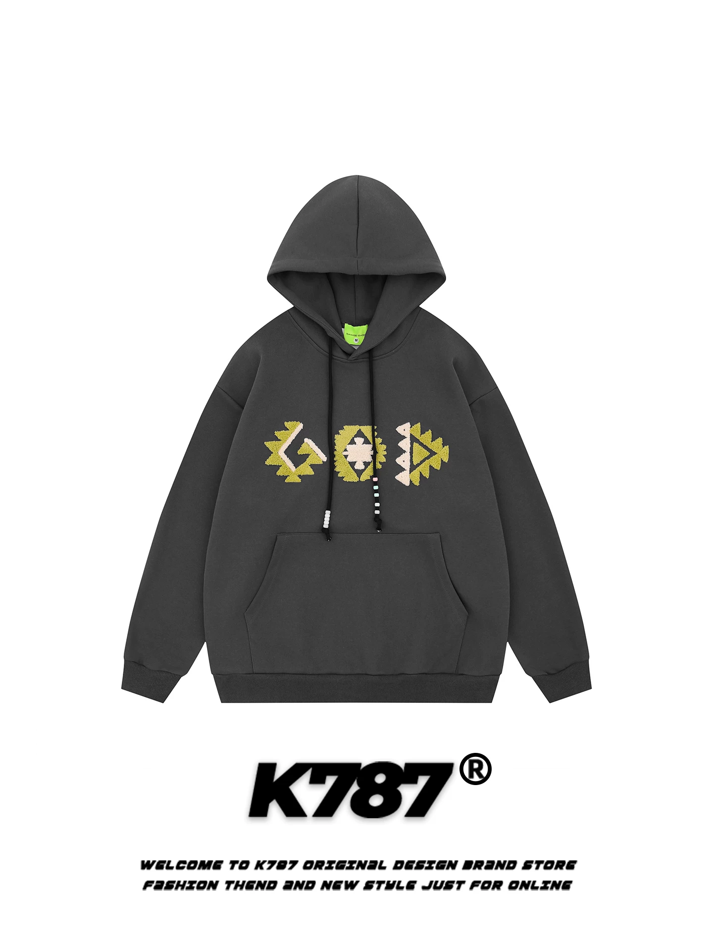 Áo hoodie thêu phong cách Mỹ K787, kiểu dáng thời trang dân tộc, dành cho nam và nữ, dáng rộng, áo khoác hoodie cặp đôi mùa thu đông.