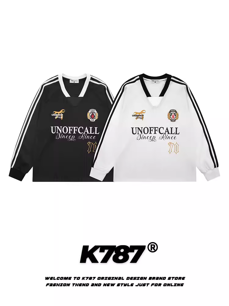 K787 Áo thun jersey cổ chữ V in chữ cổ điển kiểu Mỹ dành cho nam và nữ blokecore áo đôi dáng rộng