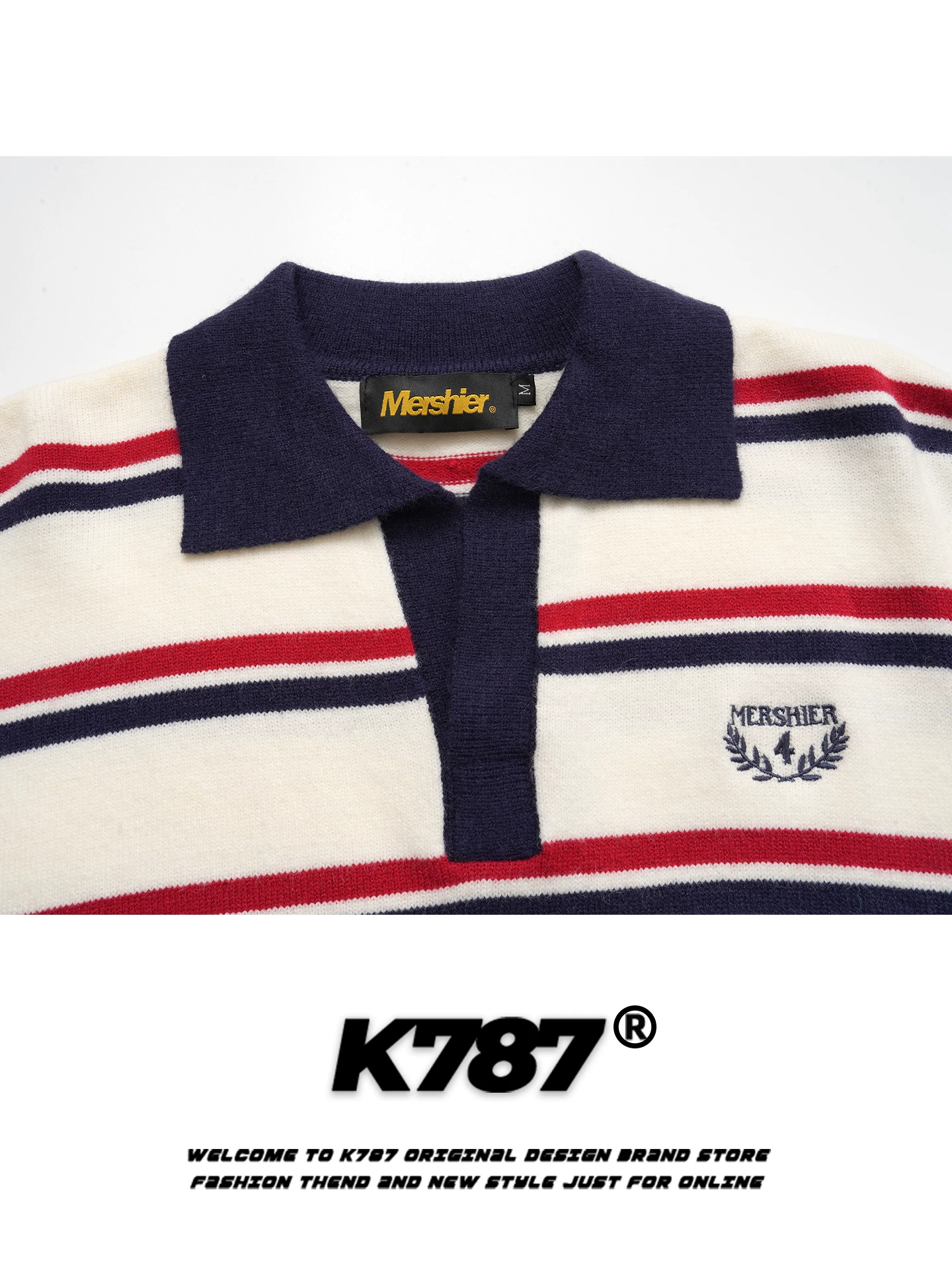 Áo len cổ polo phối màu sọc phong cách đường phố Mỹ K787, unisex, dáng rộng, phong cách thường ngày, xu hướng quốc dân, áo len cặp đôi