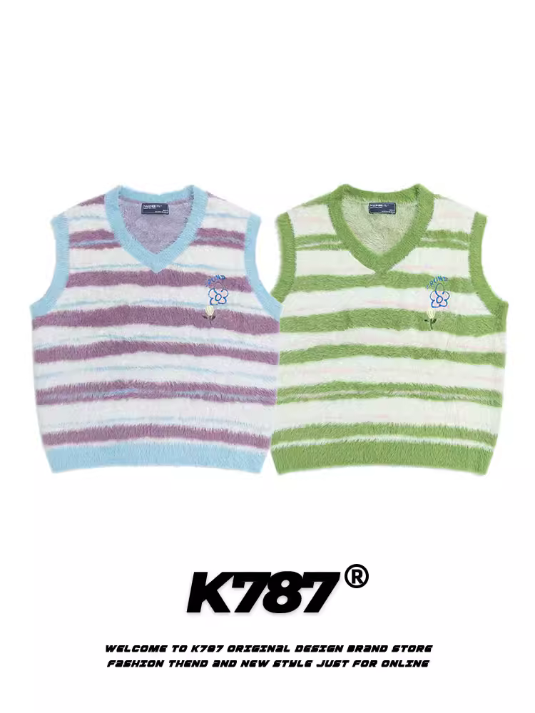 Áo len dệt kim cổ chữ V sọc cổ điển kiểu Trung Quốc K787 dành cho nam và nữ áo len cổ điển dành cho cặp đôi
