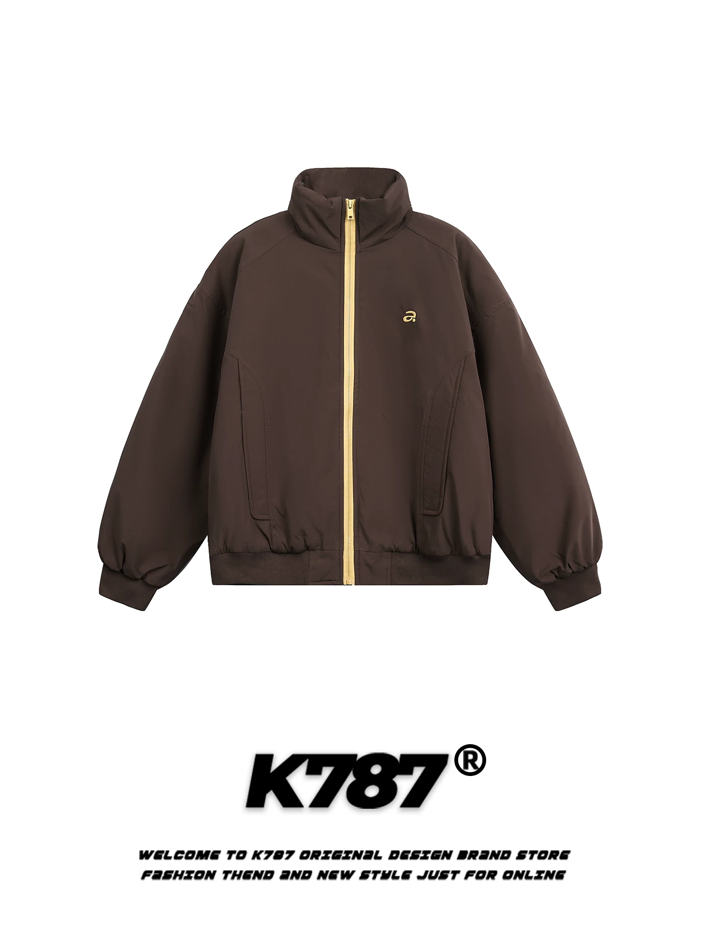 Áo khoác cotton unisex dáng rộng phong cách thể thao ấm áp mùa đông kiểu Mỹ K787, phối màu thời trang, cổ đứng, khóa kéo, dành cho cặp đôi