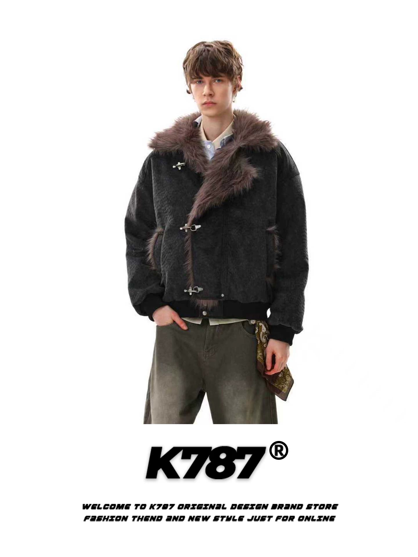 Áo khoác cotton có cổ khắc núi theo phong cách quốc gia K787 dành cho nam và nữ, dáng rộng, ấm áp, dày dặn, áo khoác cotton thông thường dành cho cặp đôi trong mùa đông.