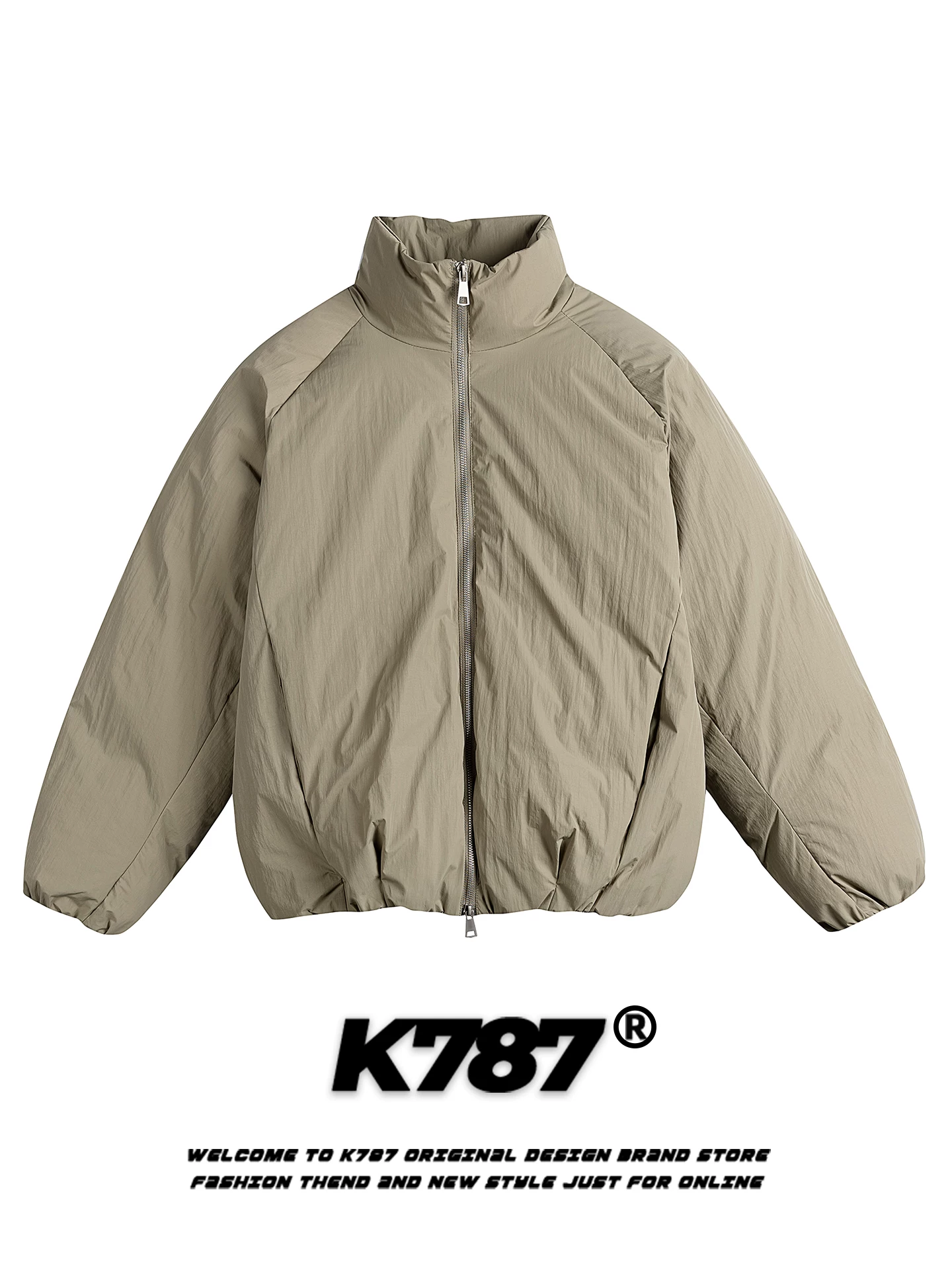 Áo khoác cotton cổ đứng màu trơn phong cách retro Mỹ K787 dành cho nam và nữ, áo khoác cotton màu hồng dày dặn và ấm áp mùa đông.