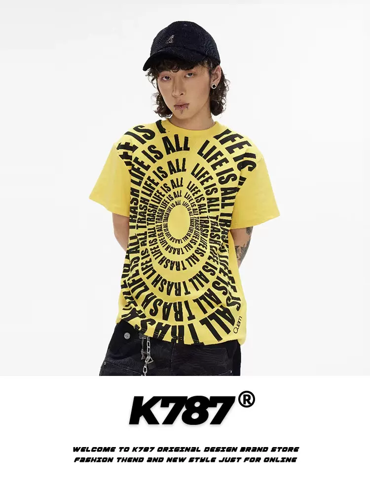 K787 Áo thun ngắn tay in chữ cổ điển kiểu Mỹ vui nhộn unisex thiết kế theo phong cách cleanfit