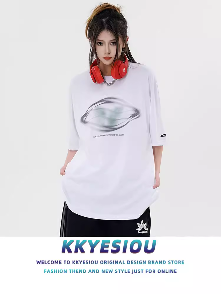 Áo thun ngắn tay thương hiệu KKyesiou theo phong cách retro Mỹ dành cho nam và nữ, áo kiểu dáng rộng rãi, đa năng dành cho cặp đôi