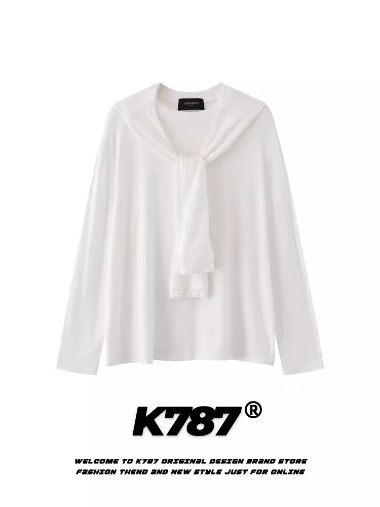 K787 Áo thun dài tay có mũ trùm đầu kiểu đường phố kiểu Mỹ dành cho nam và nữ, áo thun dài tay đi làm đầu thu đa năng, áo thường ngày lười biếng