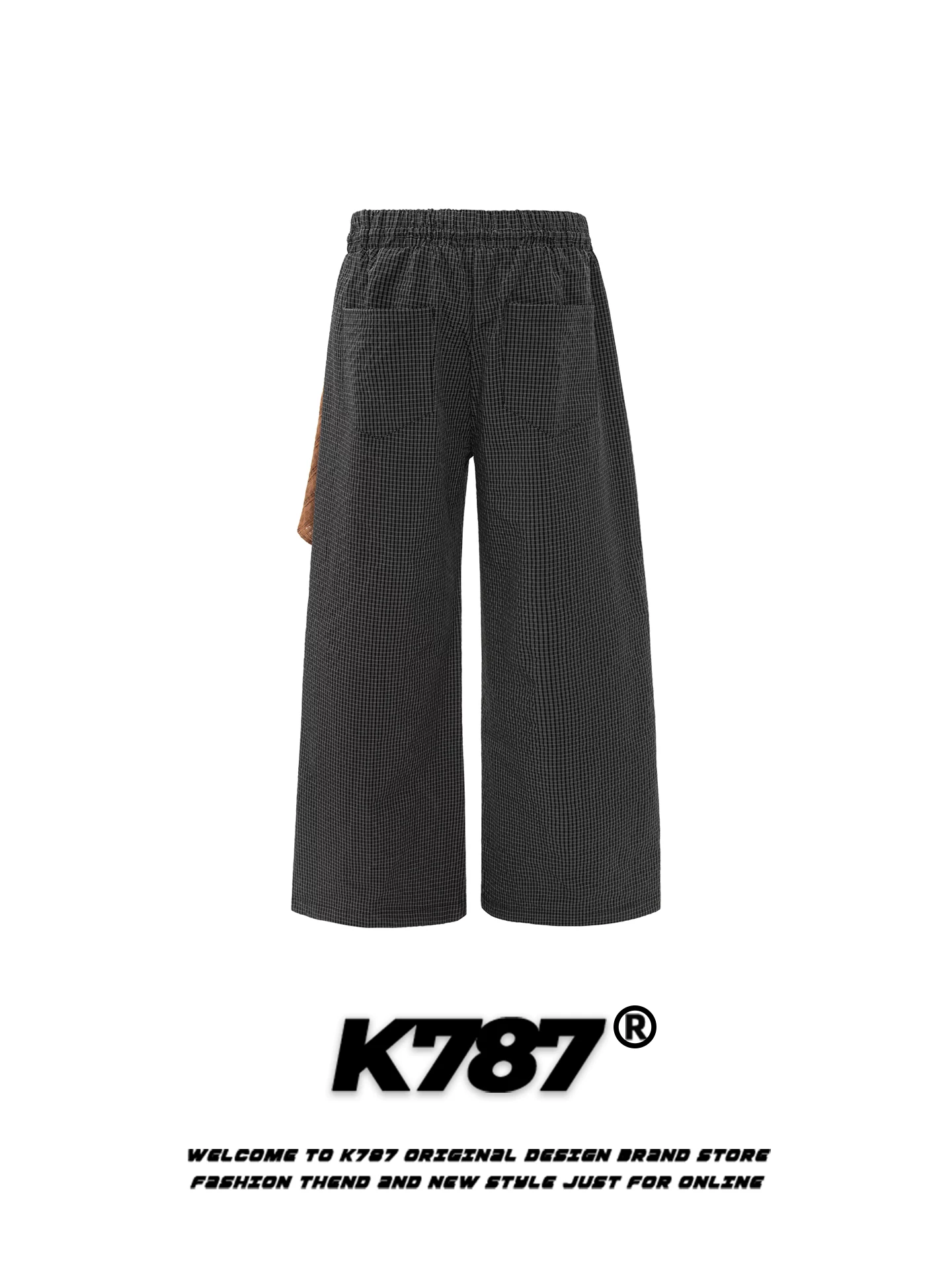 Quần âu kiểu Mỹ cổ điển K787, họa tiết ca rô, có thể tháo rời, dành cho nam và nữ, kiểu dáng lười, cạp cao, ống rộng, dài chấm đất