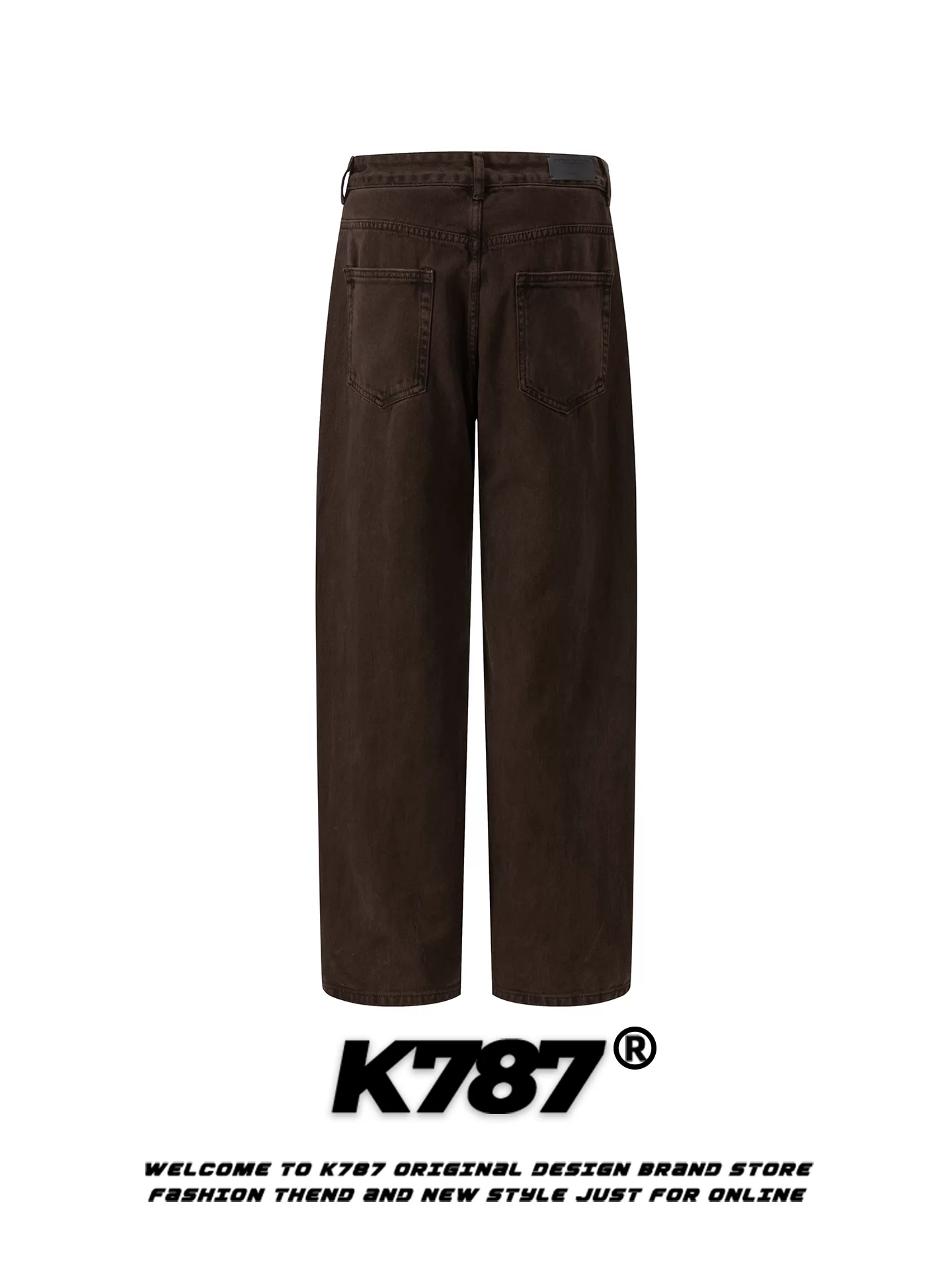 Quần jeans K787 kiểu đường phố Mỹ, màu nâu gỉ, xước, dành cho nam và nữ, thiết kế màu trơn, cạp cao, dáng thẳng, phong cách thường ngày