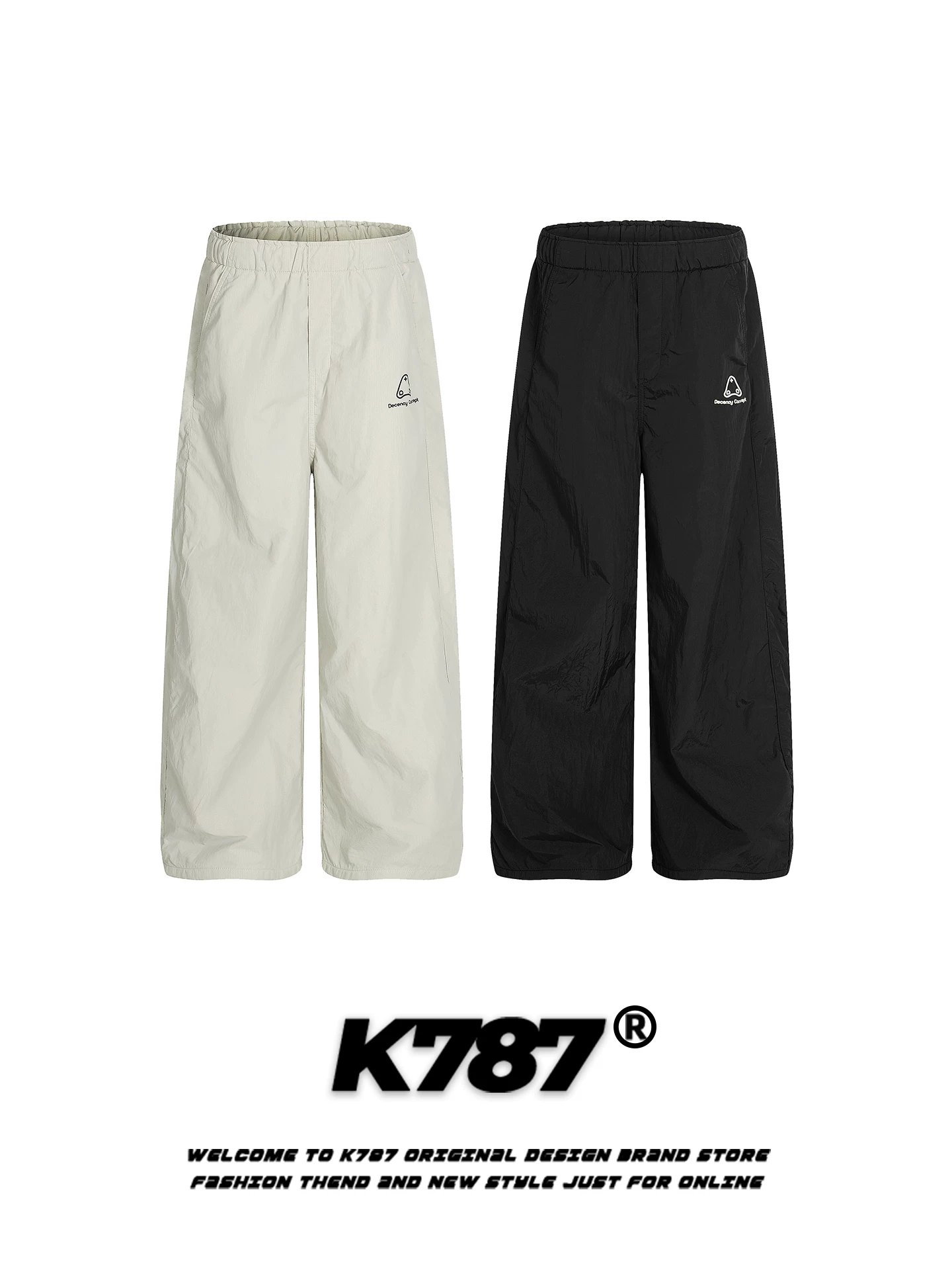 Quần dù kiểu Mỹ cổ điển đơn giản, unisex, rộng rãi, thời trang, dáng thẳng, cạp cao, thể thao, dài chấm đất, ống rộng