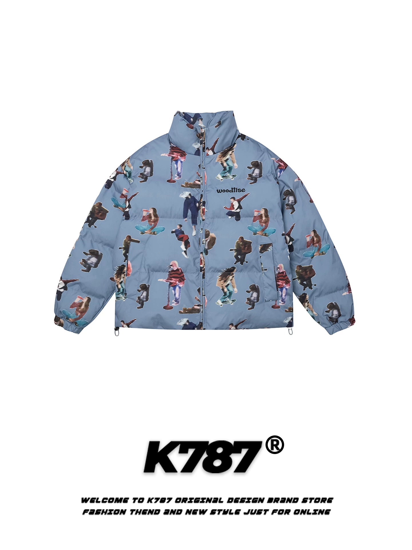 Áo khoác cotton cổ đứng in họa tiết retro Mỹ K787 dành cho nam và nữ, áo phao cặp đôi dày dặn ấm áp mùa đông, kiểu dáng thời trang