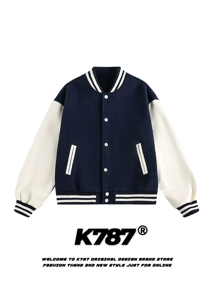 K787 Áo khoác bóng chày sọc phong cách đường phố Mỹ unisex phong cách đại học Y2K áo khoác cặp đôi đa năng