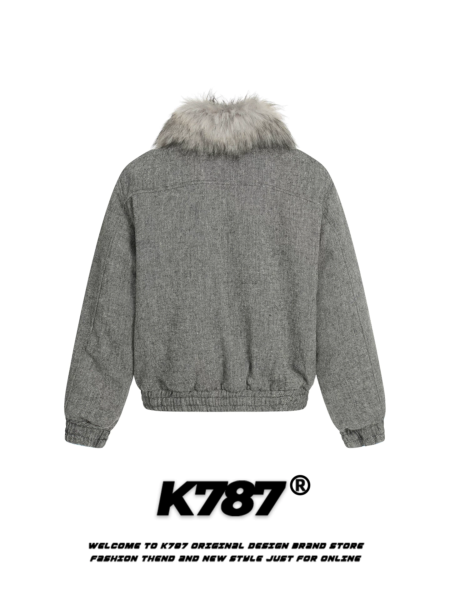 Áo khoác cotton cổ lông cổ điển kiểu Mỹ K787 dành cho nam và nữ, áo khoác có khóa kéo ấm áp mùa thu đông dành cho cặp đôi